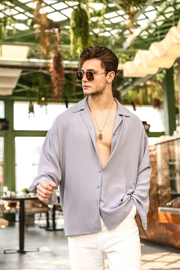 Dokulu Oversize Gömlek Unisex - 1