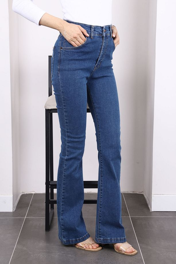 Mavi Yüksek Bel İspanyol Paça Jeans Pantolon - 3
