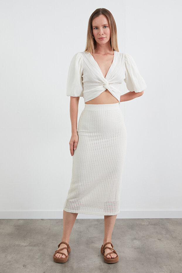 Basic Beli Lastikli Triko Etek - 1