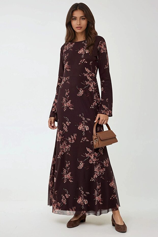Çiçek Desenli Modest Elbise - 2