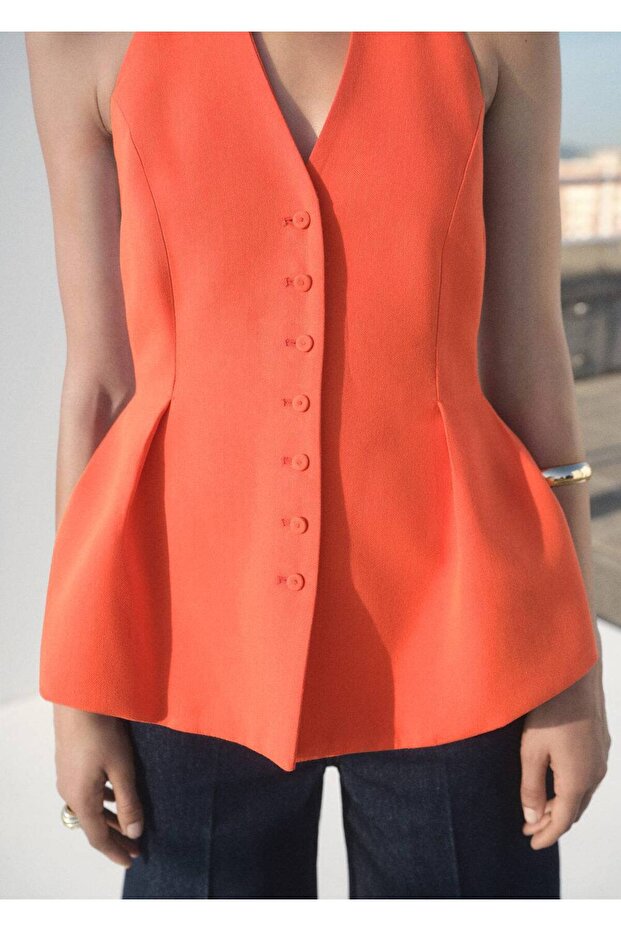 Halter yaka peplum yelek - 1