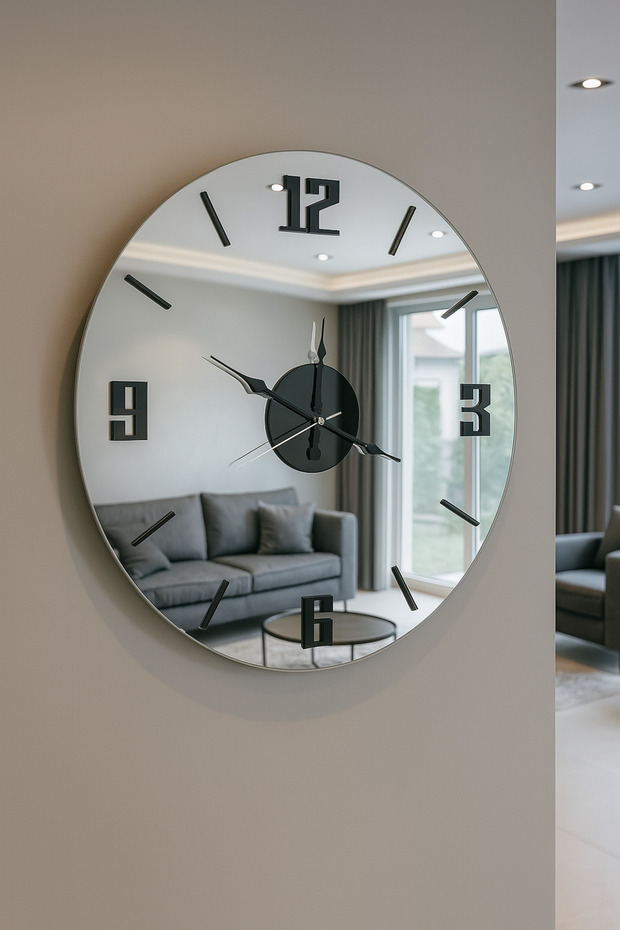 ساعة حائط مرآة مسطحة 48 سم - 3