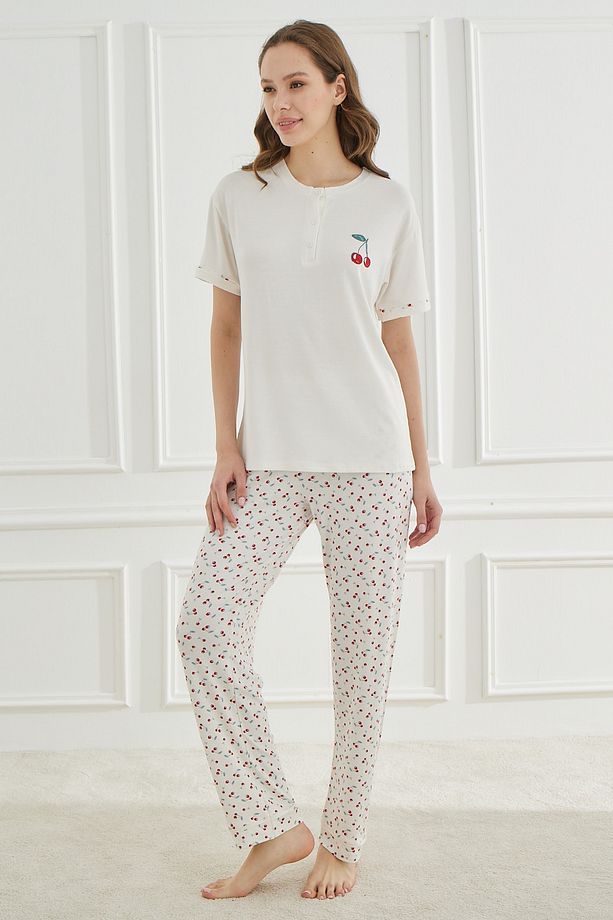 Ethnic Patterns Ekru Kısakol Kadın Pijama Takımı - 3