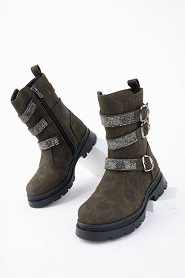 Önü Taşlı Haki Kız Çocuk Bot - 3