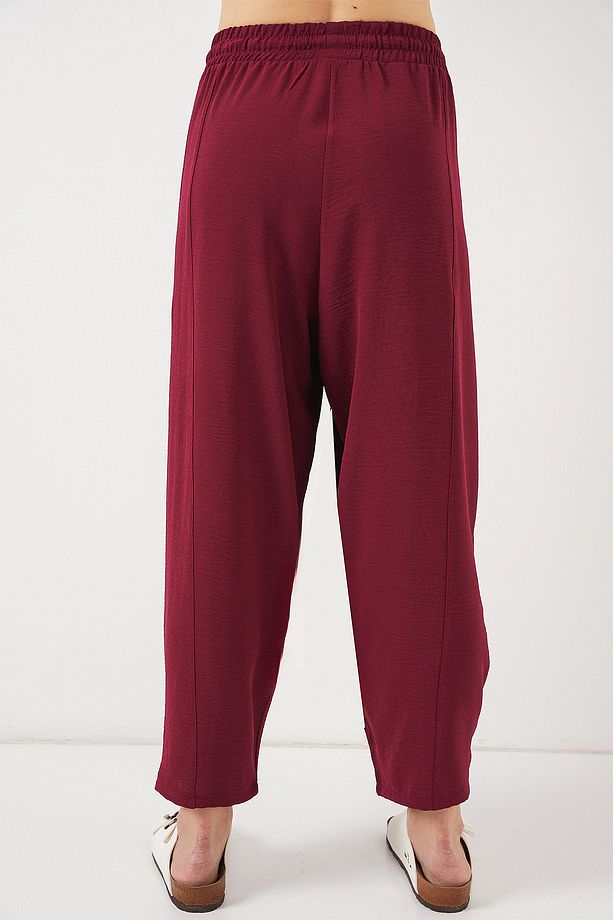 6591 Dokuma Şalvar Pantolon - Bordo - 6
