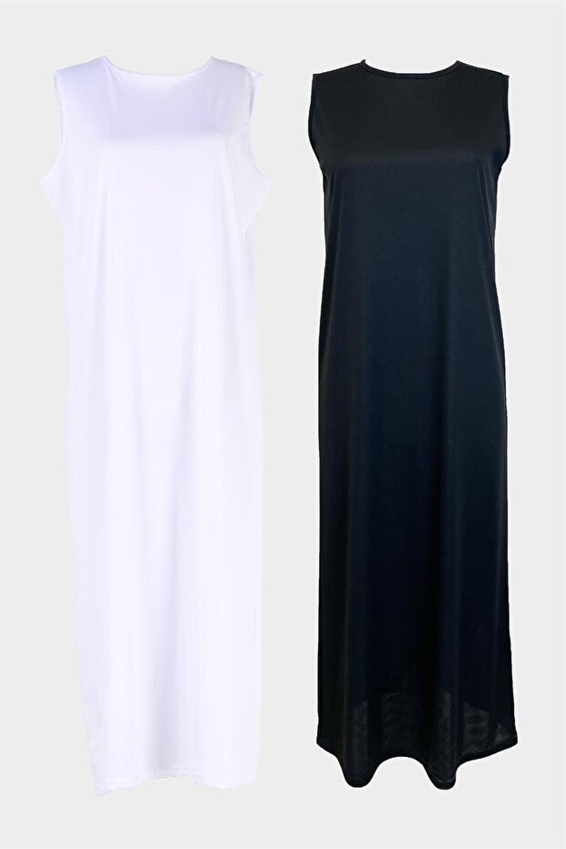2134_Black-White 2 Pack Sleeveless Dress Liner Underskirt
