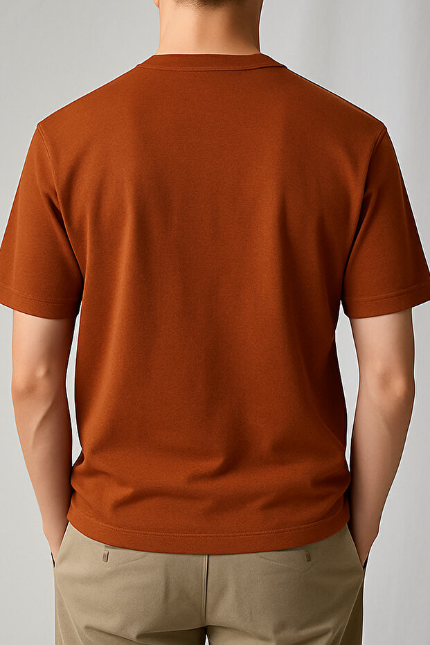 Unisex Basic Düz T-Shirt | Kiremit - 3