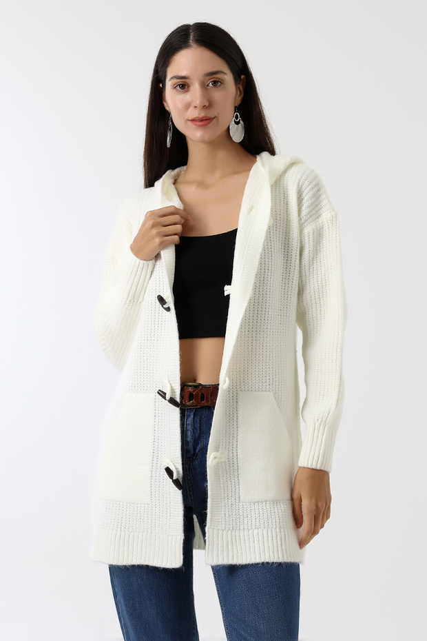 Women's Hooded Buttoned Seasonal Pocket Knitwear Cardigan Dvka-0712