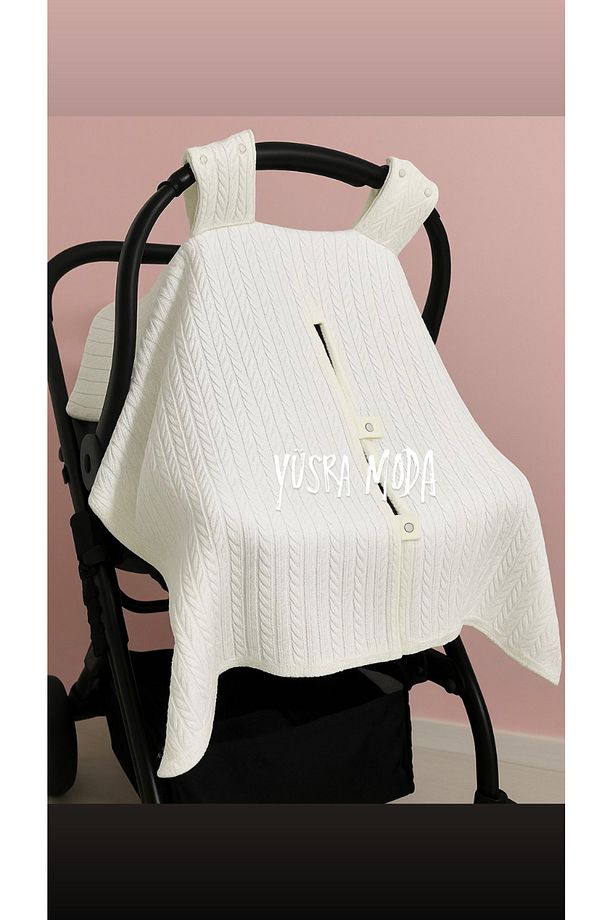 Yüsra Moda Krem Örgü Pike Model Puset Örtüsü - 2