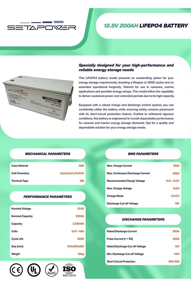 Setapower 12.8V 200AH LiFePO4 Akü - 3