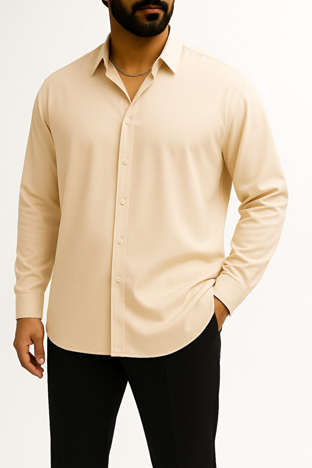 Summer Half Oversize Men's Shirt -801- Beige
