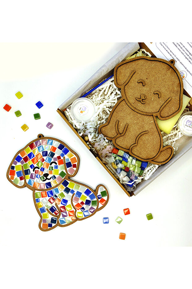 Cute Dog Mosaic Art Set - Artistic Mosaic Children's Activity Set with Wooden Figures - DIY Set