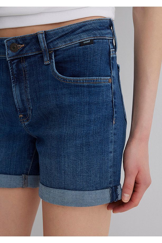 Pixie Casual Koyu Mavi Jean Şort 1437090726 - 5