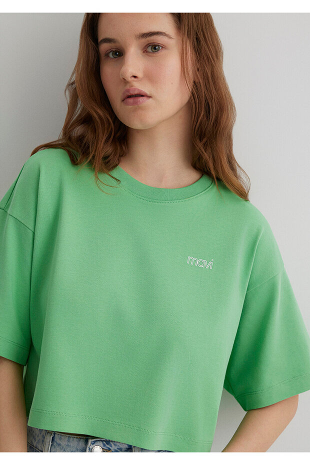 Logo Printed Green Crop T-Shirt Crop / Short Cut 1613070 -71759