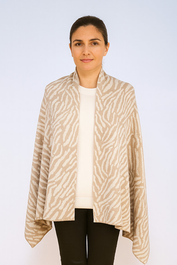 Zebra Patterned Knitwear Shawl - 1