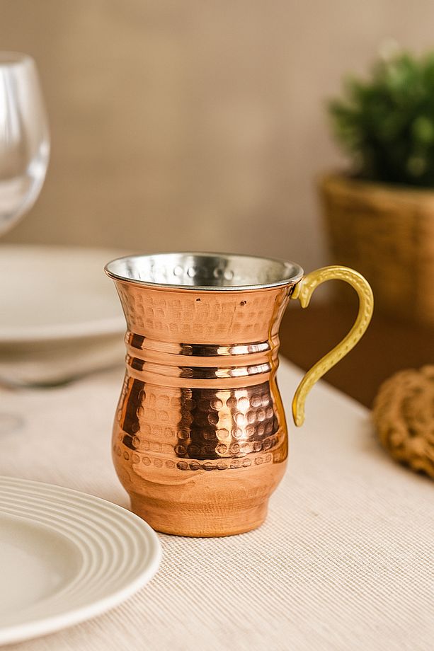 Bakır Ayran Bardağı 2 Kordonlu 3 Adet. - 1