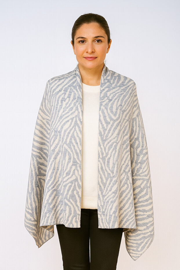 Zebra Patterned Knitwear Shawl - 1