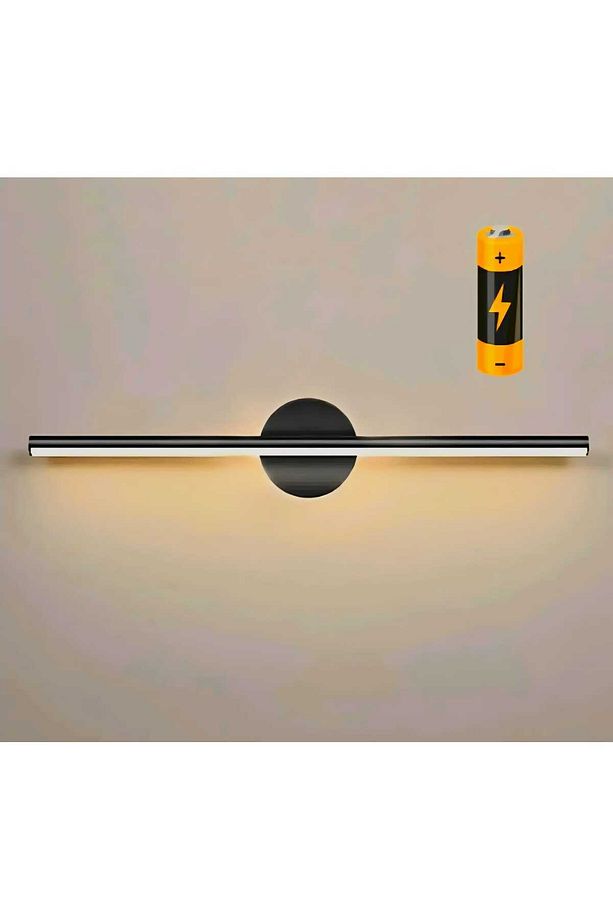 Modern Kablosuz Tak Çalıştır 35 cm Ledli Aplik Banyo Tablo Ayna Duvar Aydınlatma Siyah Flüt Aplik - 1