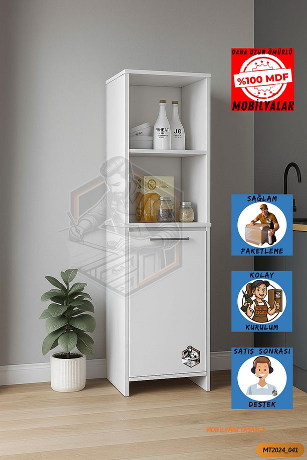 Tamamı Mdf Kapaklı Açık Raflı Çok Amaçlı Beyaz Boy Kiler Dolabı/erzak Dolabı - 1