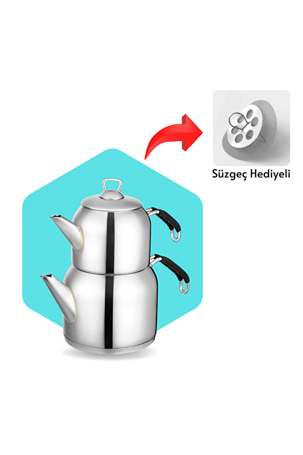 Nero Midi Boy Çaydanlık (1 LT. - 2 LT.) Orta Boy - Paslanmaz Çelik - 6