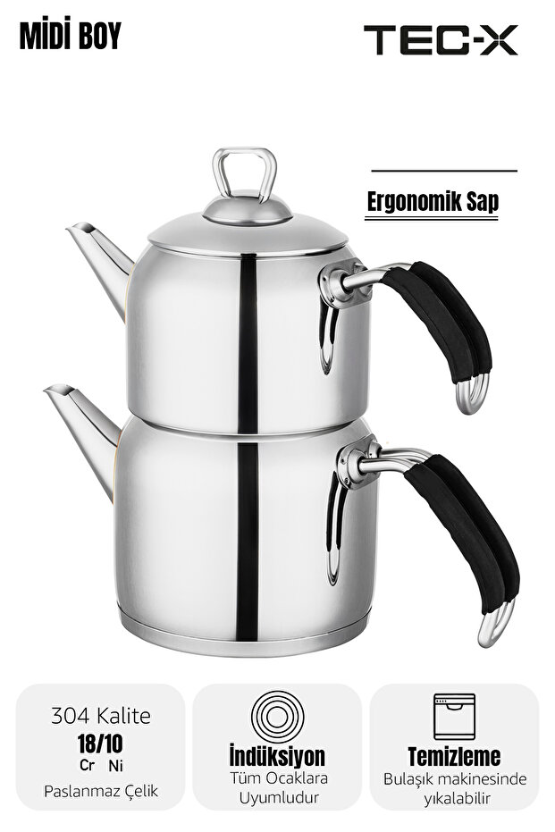 Nero Midi Boy Çaydanlık (1 LT. - 2 LT.) Orta Boy - Paslanmaz Çelik - 4