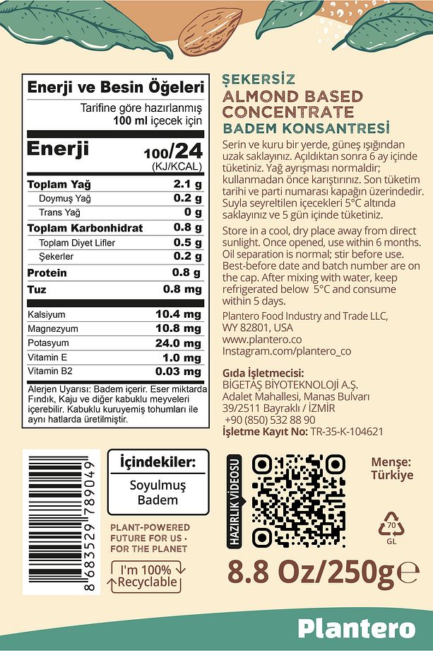 2'li Set Badem Sütü Bazı Konsantre Bitkisel Süt (250GR, 6 LT SÜT, %100 BADEM, 25 BARDAK) - 8