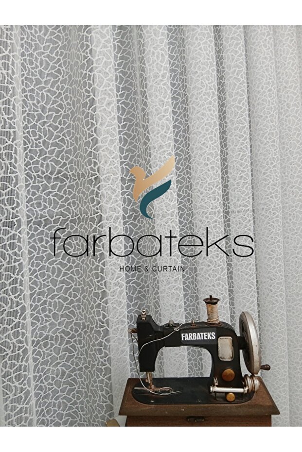 White Leopard Pattern Pattern Knitted Model 2 Layer Pleated Tulle Curtain - 4