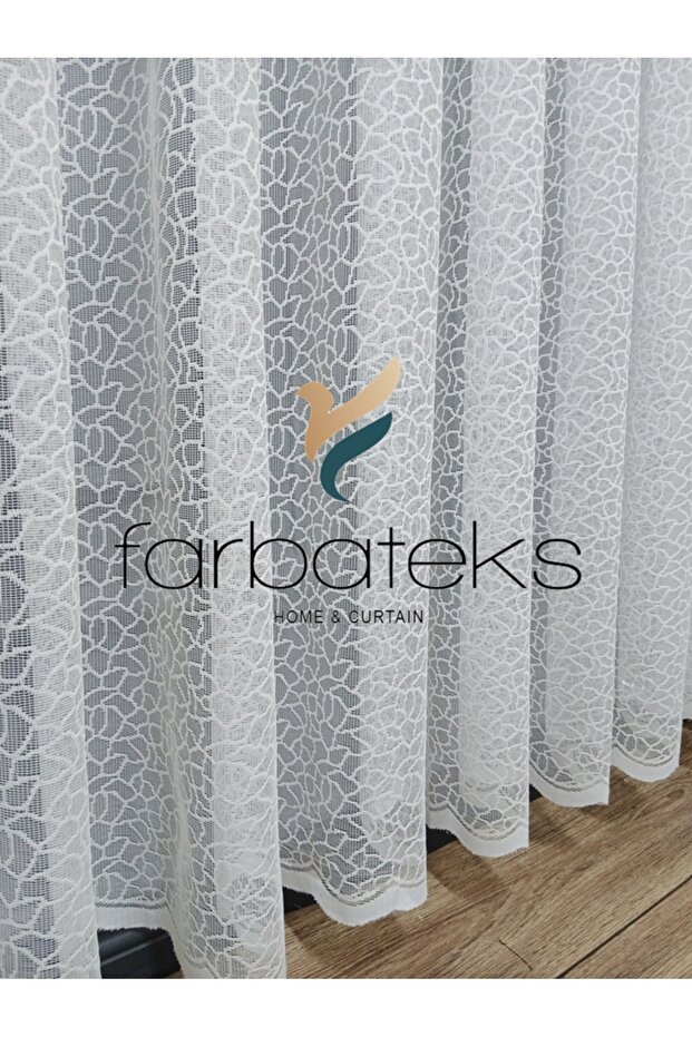 White Leopard Pattern Pattern Knitted Model 2 Layer Pleated Tulle Curtain - 5