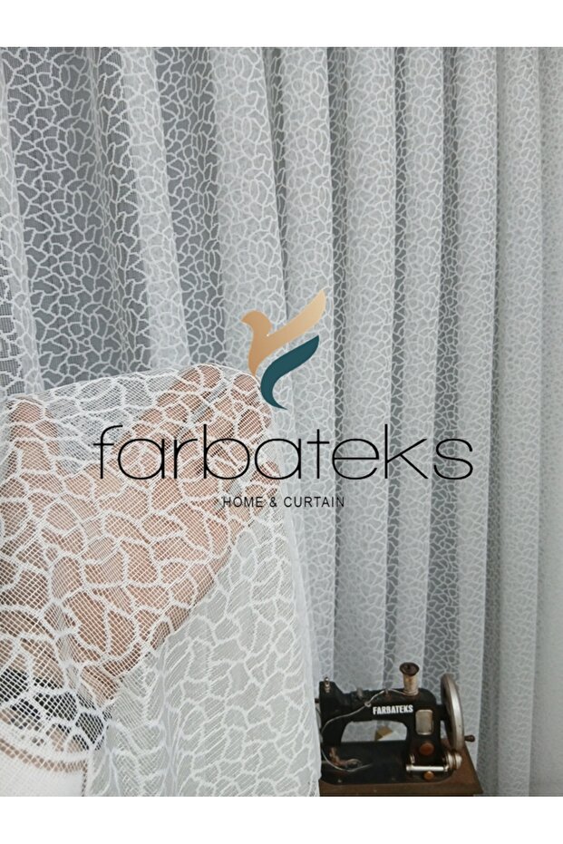 White Leopard Pattern Pattern Knitted Model 2 Layer Pleated Tulle Curtain - 2