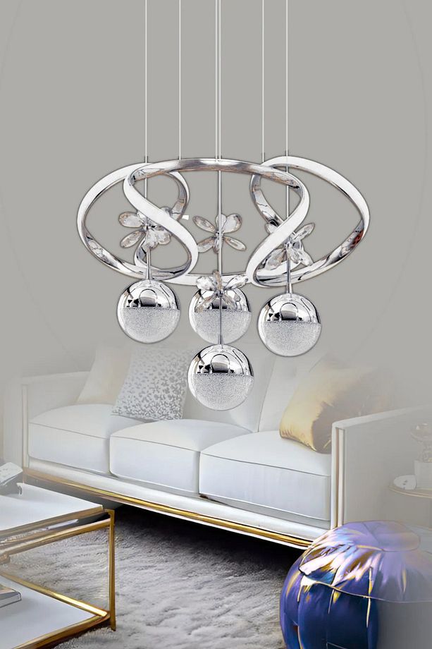 Zümrüt Model Salon Yatak Yemek Odası Mutfak Krom Kaplama Modern Led Avize 3 1 Krom Ledli Avize - 2