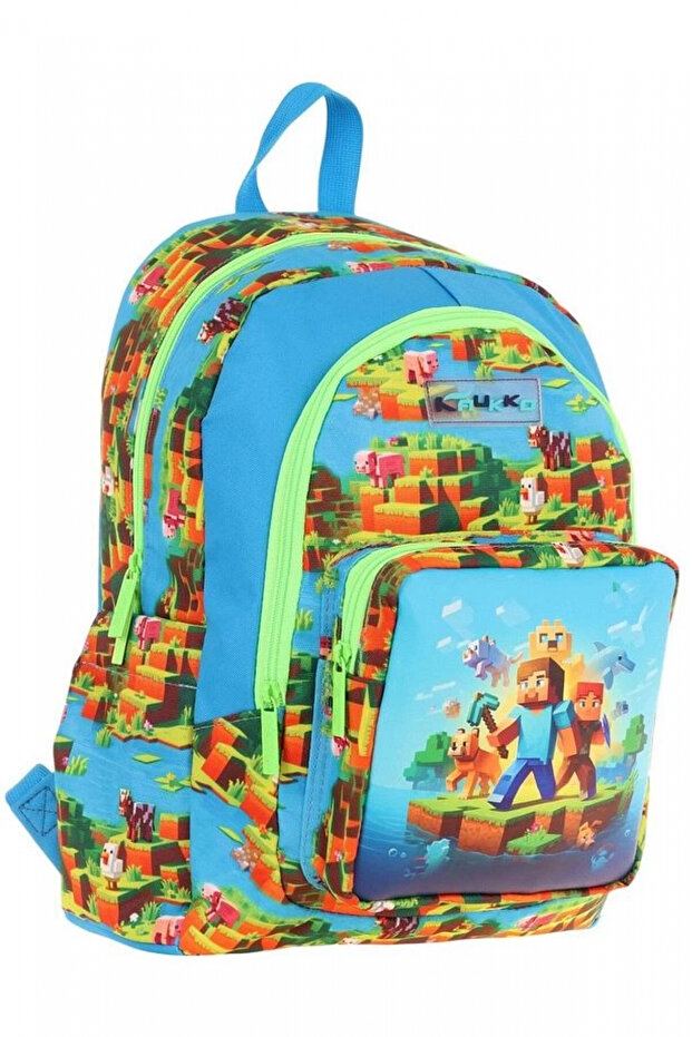 Kids Three Compartment (Blue Green - Craft Printed) Boys School and Daily Backpack - L5280