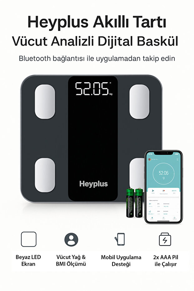 Heyplus Dijital Baskül Yağ Su Kas Vücut Kitle Endeksi Kilo Ölçer Tartı