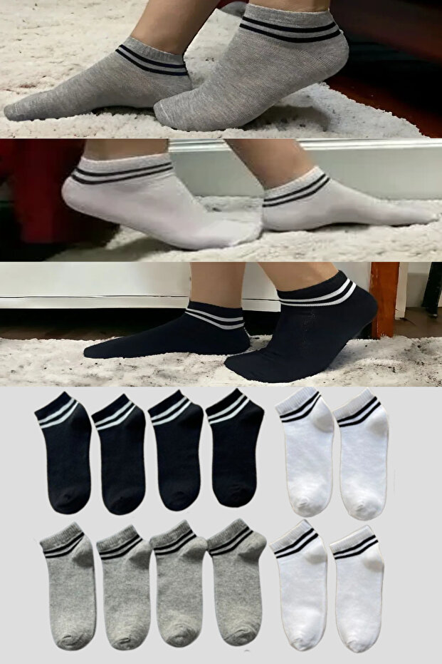 12 Pairs Men's and Women's Cotton Striped Colorful Booties Socks