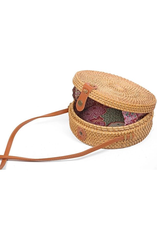 Daphne - Rattan El Yapımı Deri Askılı Hasır Omuz Çantası - 7