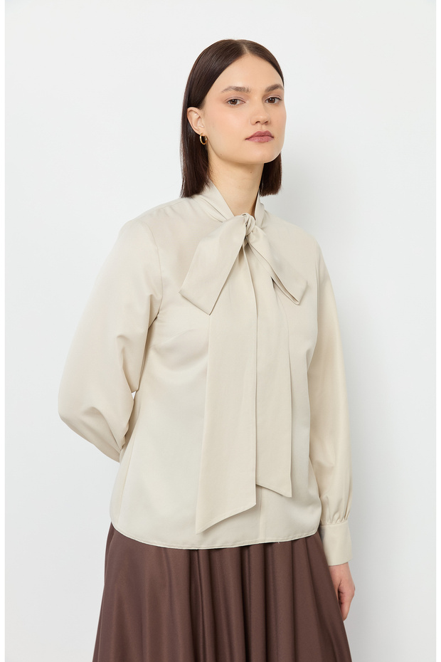 Fiyonklu Basic Gömlek Taş - 3