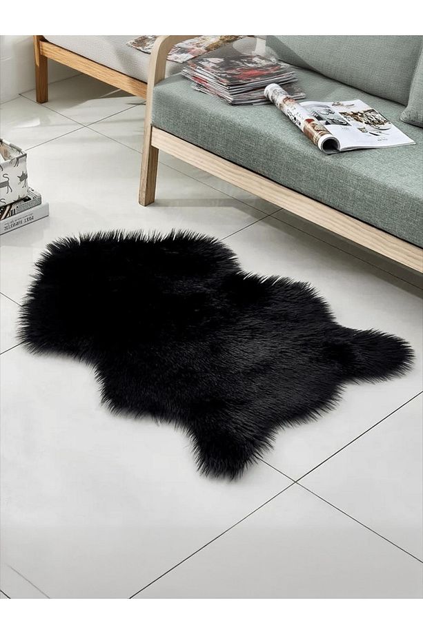 Kuzu Post Siyah Üst Kalite Yıkanabilir Yumuşak Dokulu Peluş Halı - 5