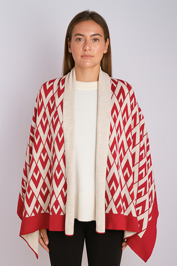 V Patterned Knitwear Shawl - 1