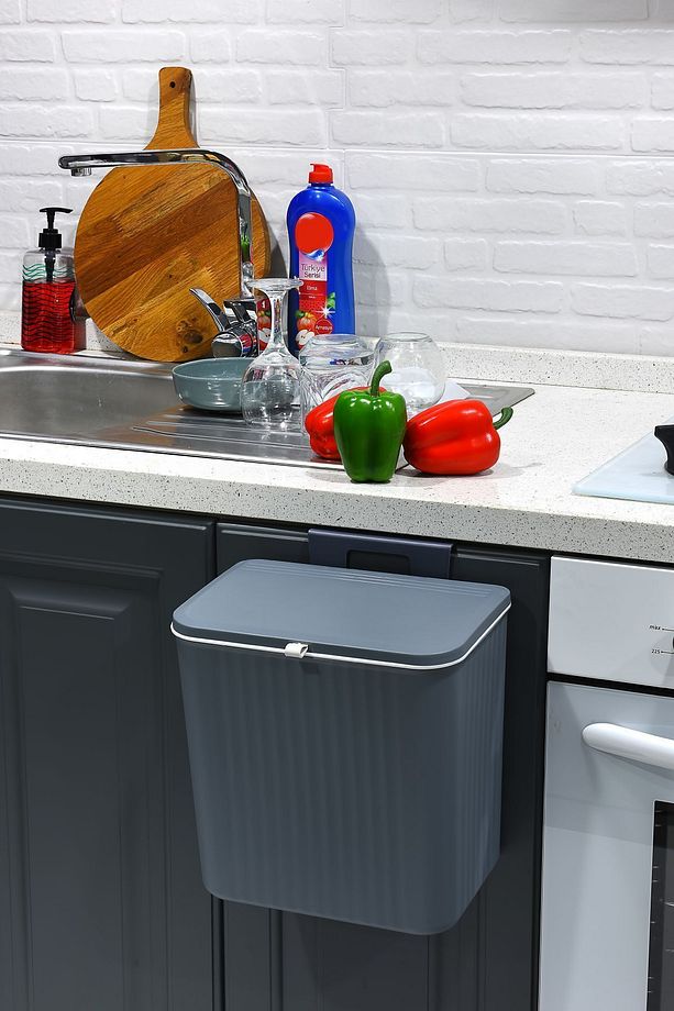 15 Lt Çift Yöne Açılabilen Kapaklı Dolap Askılı - Tezgah Üstü Mutfak Banyo Lavabo Çöp Kovası - 3