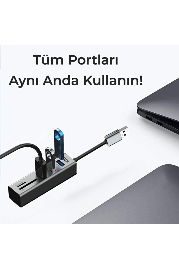 Usb 3.0 Kart Okuyucu Ve 3 Portlu Çoklayıcı Hub - 2