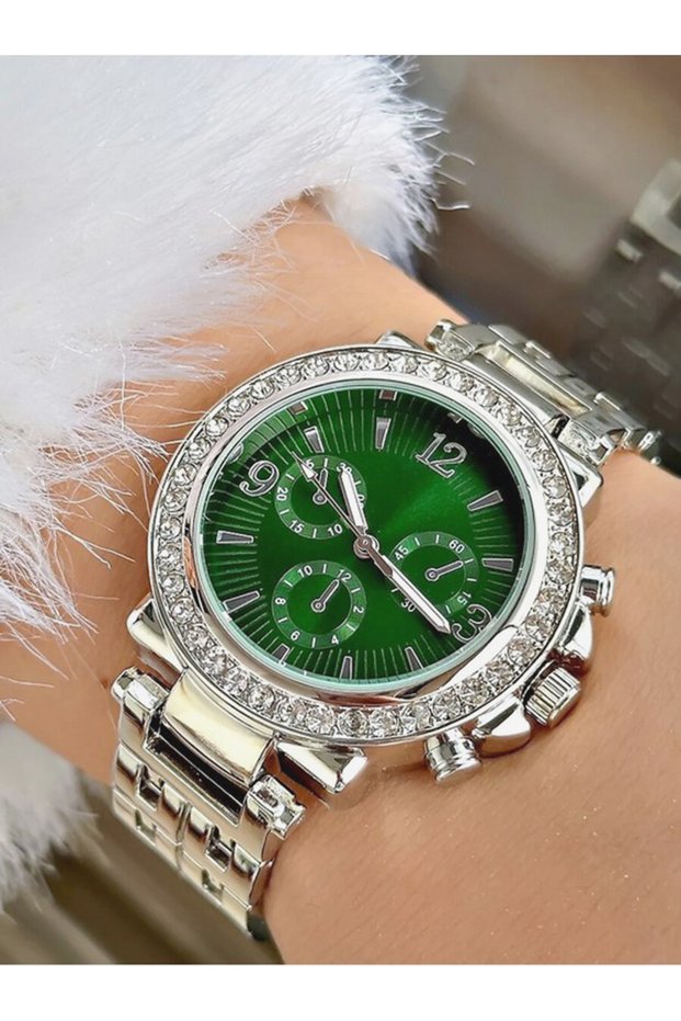 Spectrum Metal Band Stones Silver-Green Color Women's Wristwatch St3114Afs