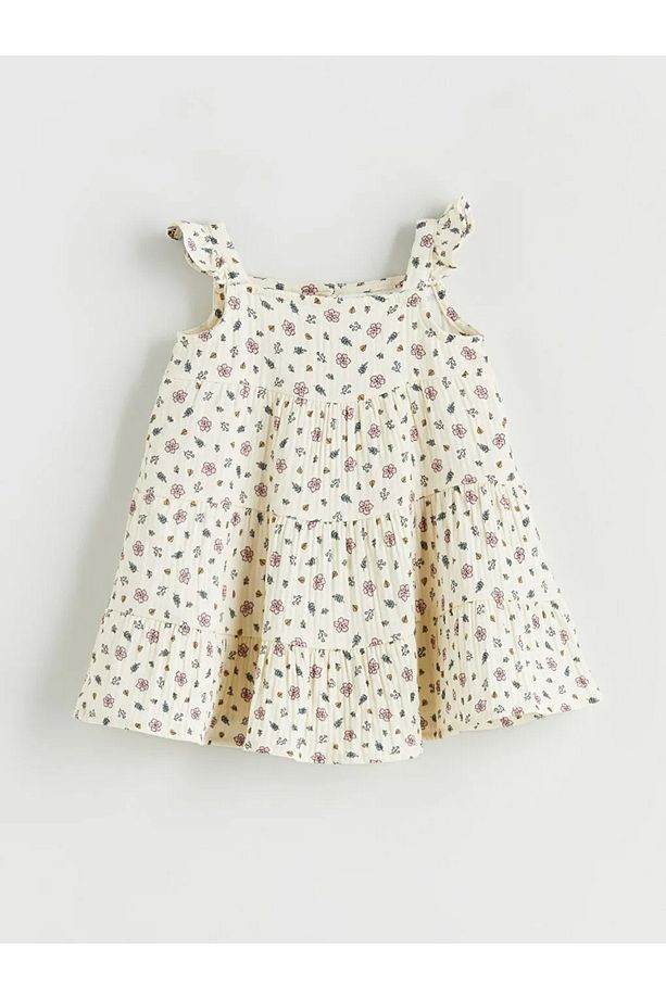 LCW baby Ekru Bisiklet Yaka Çiçekli Kız Bebek Elbise - 3