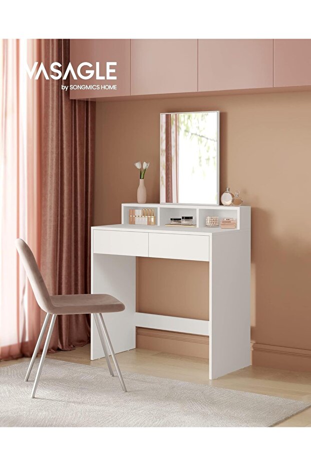 VASAGLE Dressing table with mirror, with 2 drawers and 3 open compartments, 40x80x140cm, mod style - 2