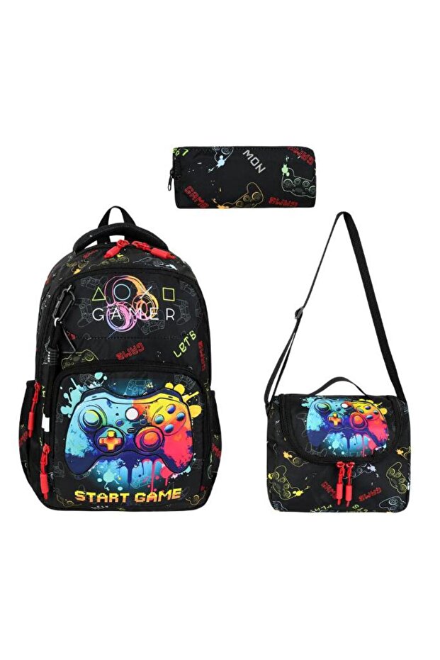 Primary School Bag Set of 3 42*30 cm Lunch Box Pencil Case Orthopedic Gamer Boy