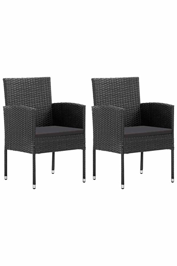 Garden Chair | Set of 2 | Black | PE rattan, steel, polyester | Durable