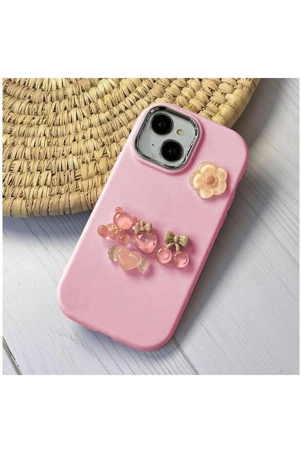Apple iPhone 15 Compatible Case Zebana Berry Silicone Case Pink