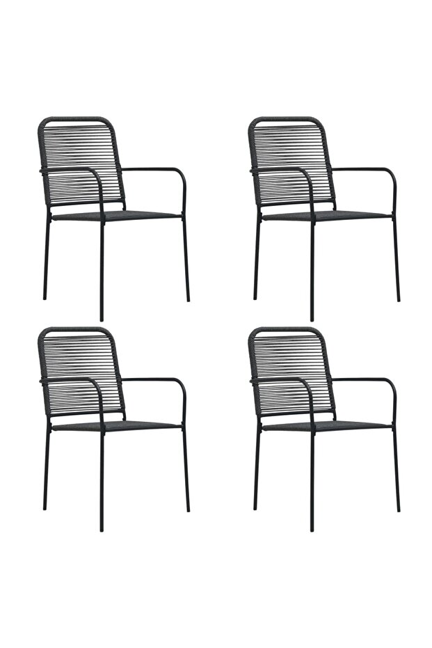 Garden Chairs 4 pcs Cotton Rope and Steel Black