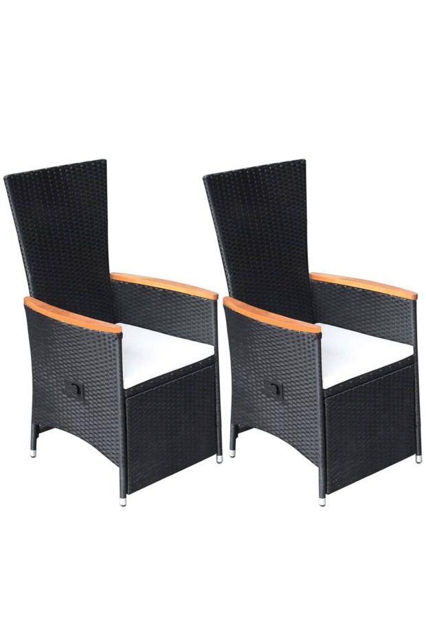 Reclining Garden Chairs 2 pcs with Cushions Poly Rattan Black
