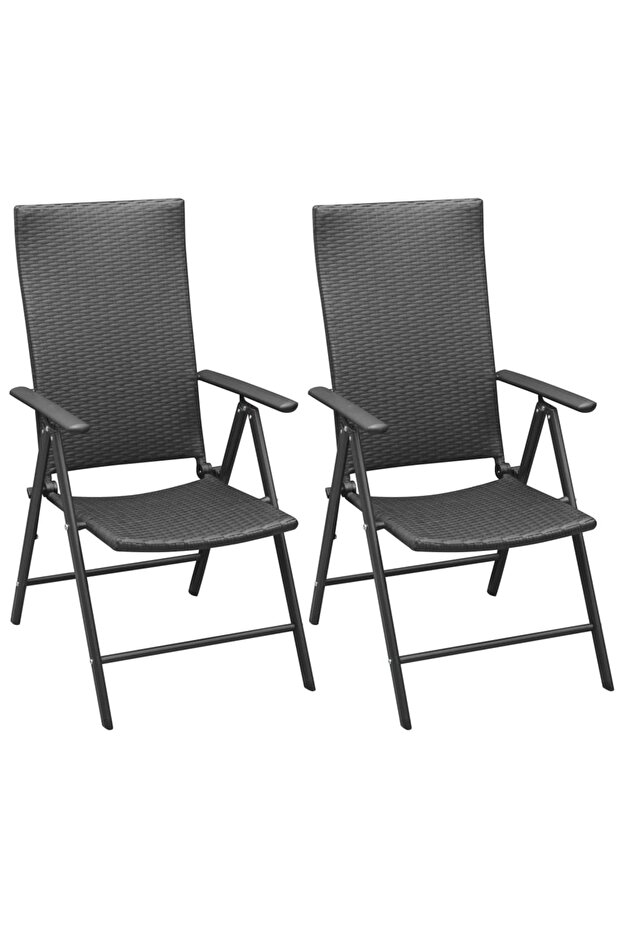 Stackable Garden Chairs 2 pcs Poly Rattan Black - 1