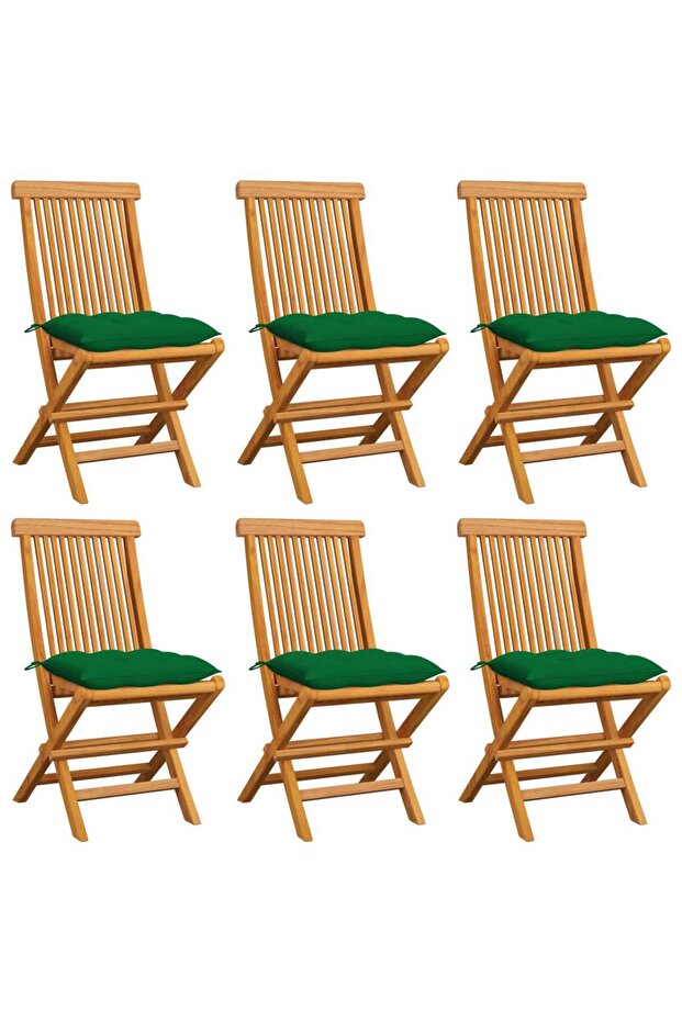Garden Chairs with Green Cushions 6 pcs Solid Teak Wood