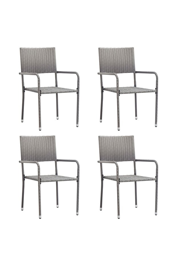 Garden Dining Chairs 4 pcs Stackable Grey Poly Rattan